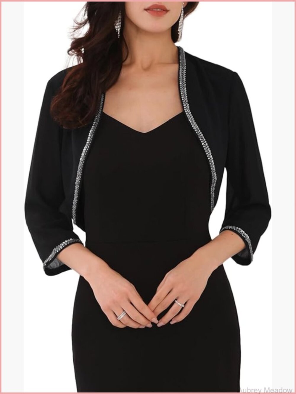 Sequin Beaded Open Front Bolero Shrug 3/4 Sleeve Cocktail Party Formal